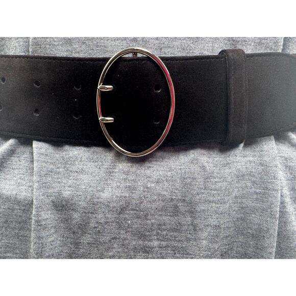 Prada Black Suede Wide Belt Size 32/80 Silver Buckle Made in Italy main image 9